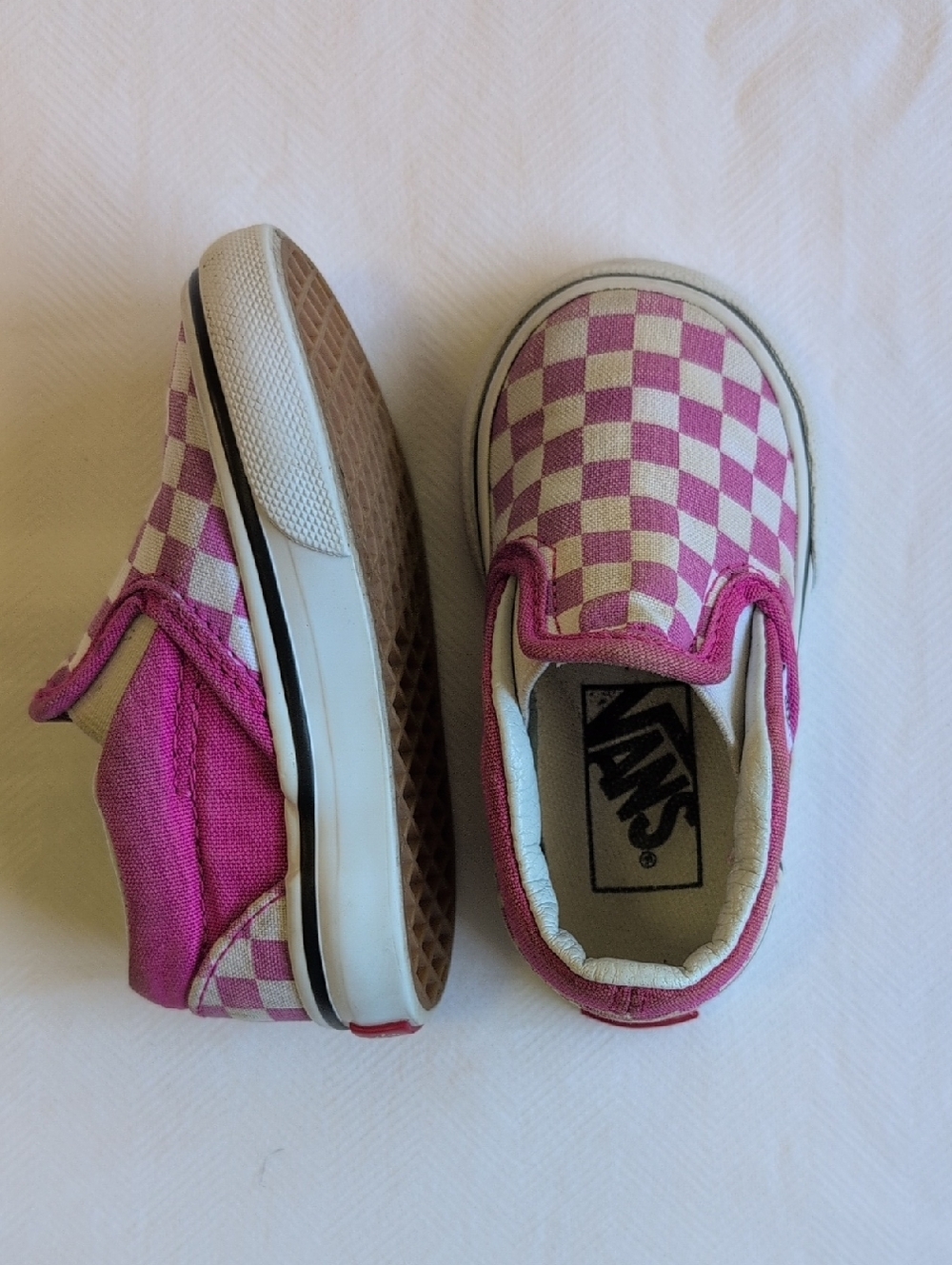 vans toddler classic canvas slip-on pink checkerboard sneakers size 5